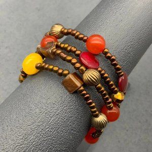Wraparound Bracelet Copper Seed Bead Gold Fluted MOP Orange Yellow Red Brown